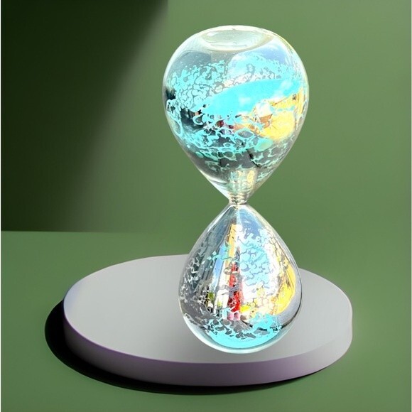 VINTAGE HOUR GLASS BLUE SAND- UNIQUE SILVER ETCHING DETAIL Caribbean Ocean Blue - Picture 1 of 9